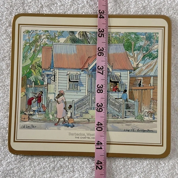 Vintage Pimpernel Luncheon Placemats Trivets Barbadian Chattel Houses Set Of 4 - Picture 11 of 11